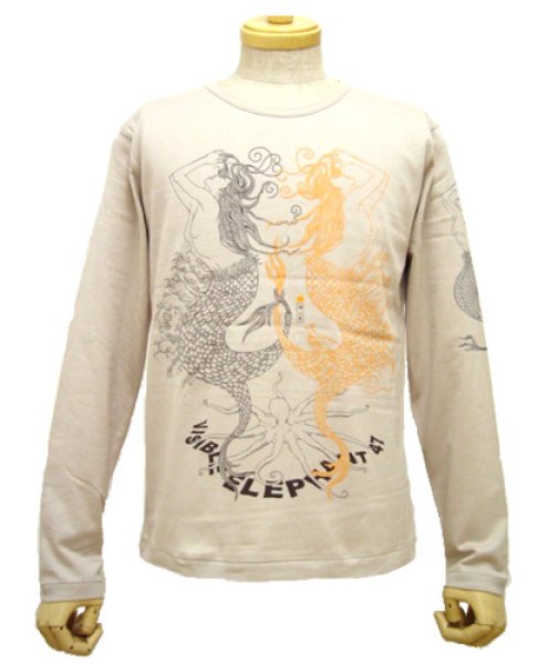 Visible Elephant 47メンズ長袖tシャツ 099トリトネス サンドベージュ Psychedelic Garden