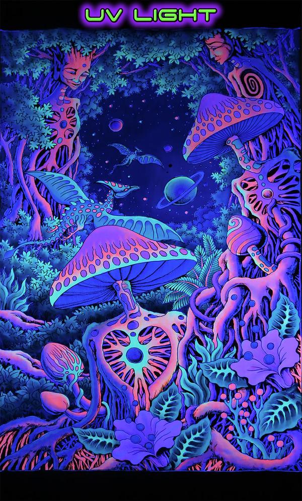SPACE TRIBEバティック 1.2m × 2m「Psy Shroom」 - PSYCHEDELIC GARDEN